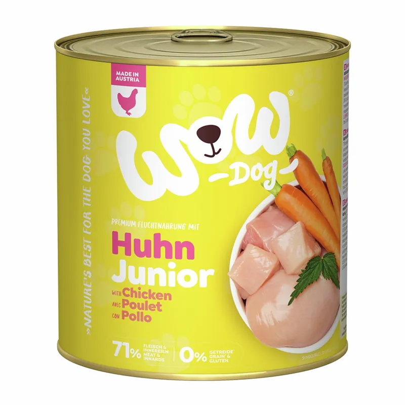 Versand Am Gleichen Tag Sparpaket 24 x 800 g Wow Junior Huhn mit Karotte + Brennnessel Hunde Nassfutter
